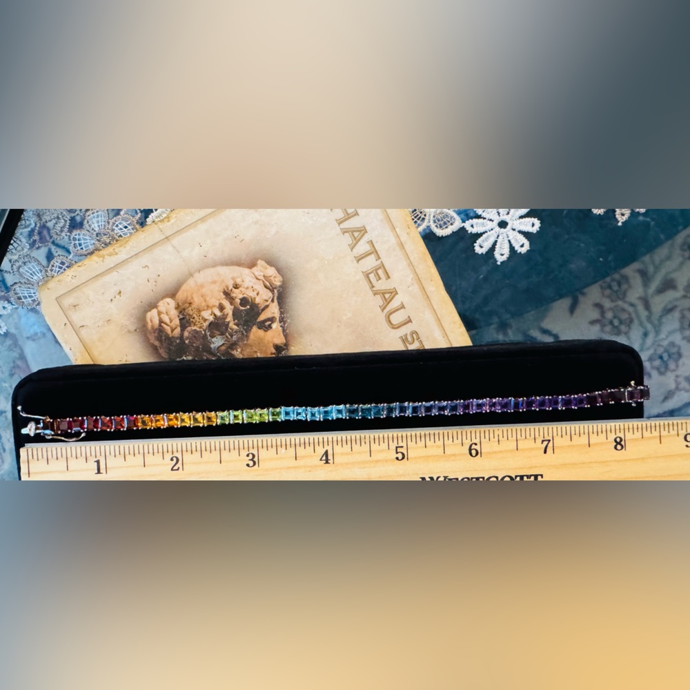 STS Multi-Gemstone Gold Over Silver Bracelet   - 8” - Picture 7 of 7